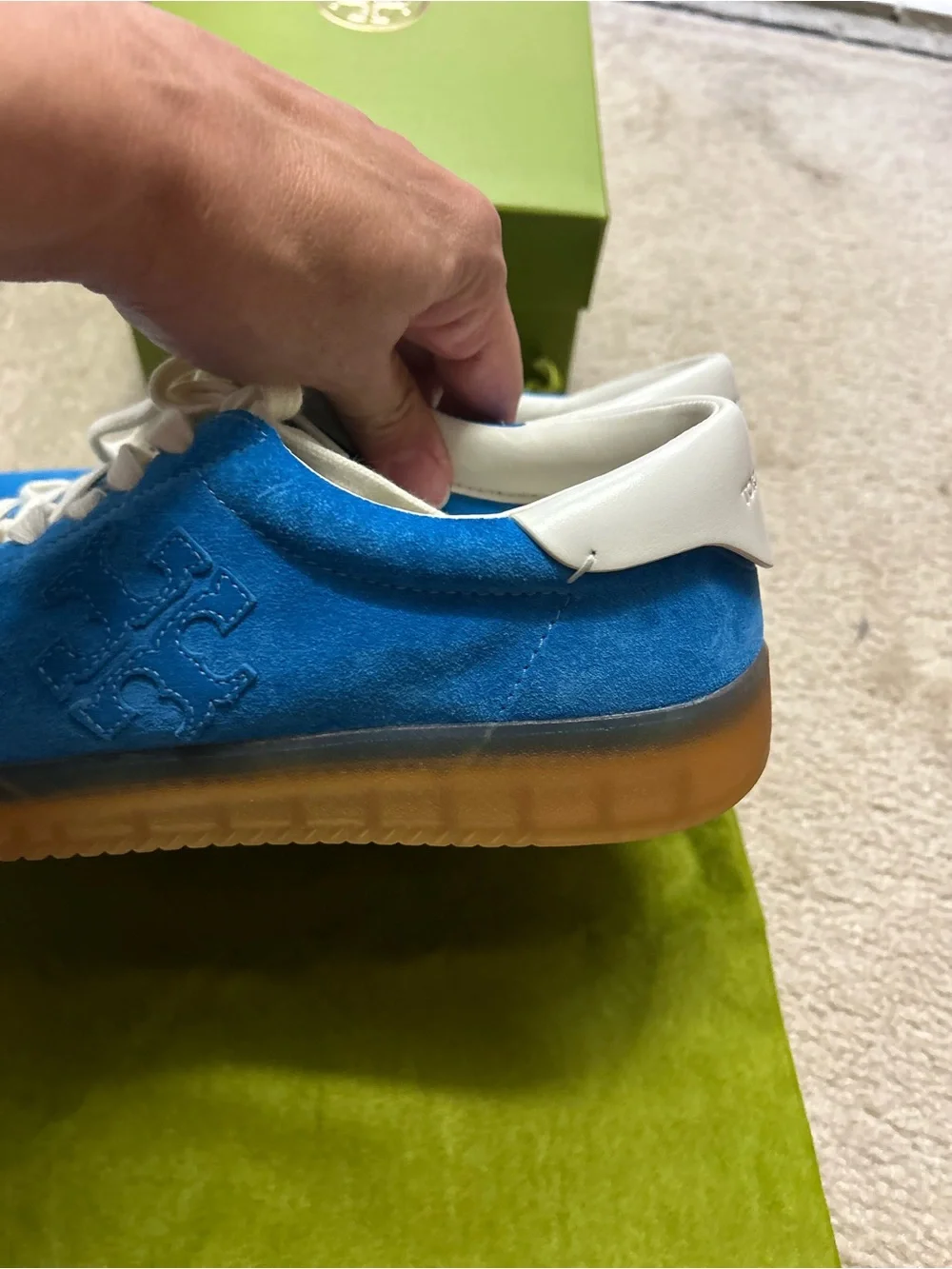 TORY BURCH phoenix suede sneakers in bright blue.